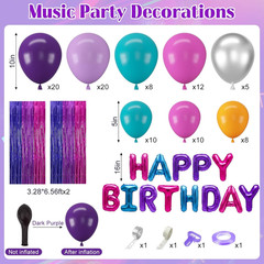 Music Themed Birthday Decorations, Pink Purple Teal Blue Sliver Balloon Garland