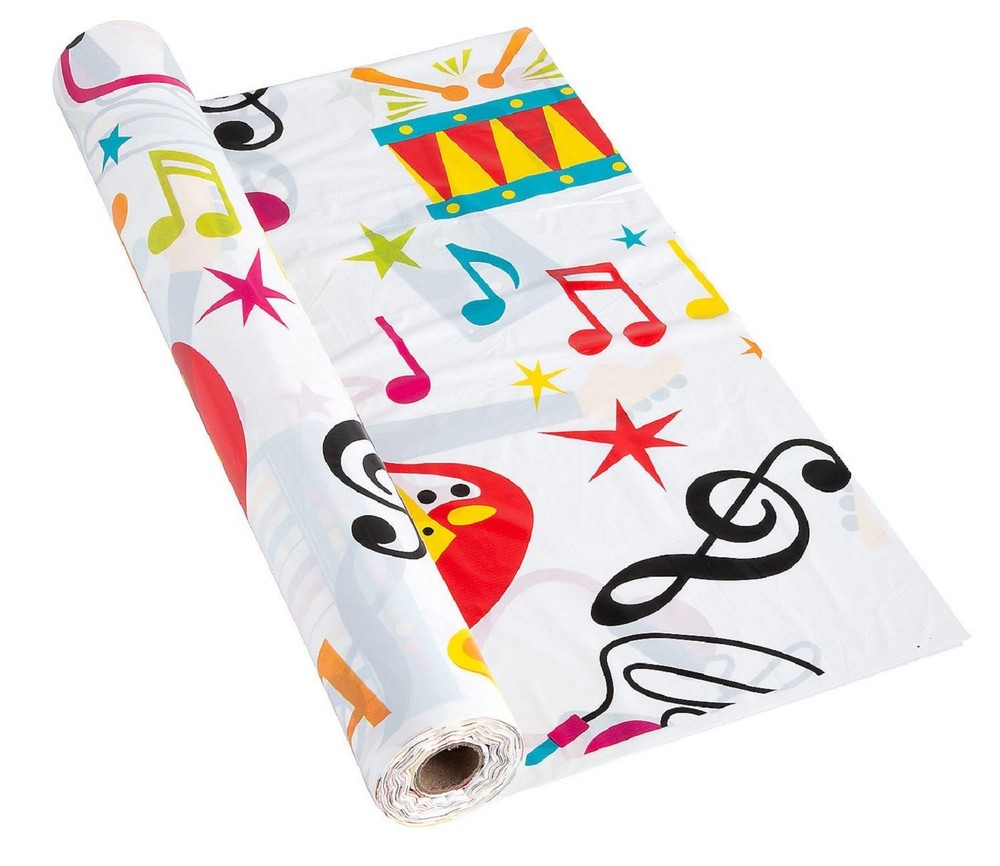 Colorful Music Studio Theme Printed Plastic Table Cover 100-Ft Roll 40″W #156