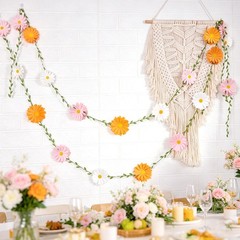 Daisy Flower Garland Banner, White, Pink, and Orange, Party Decoration with G…