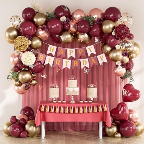Burgundy Birthday Party Decorations with Happy Birthday Banner Tissue Tassels