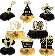 8 Pieces Happy Birthday Decorations Set, 80th Birthday Party Supplies Honeycomb