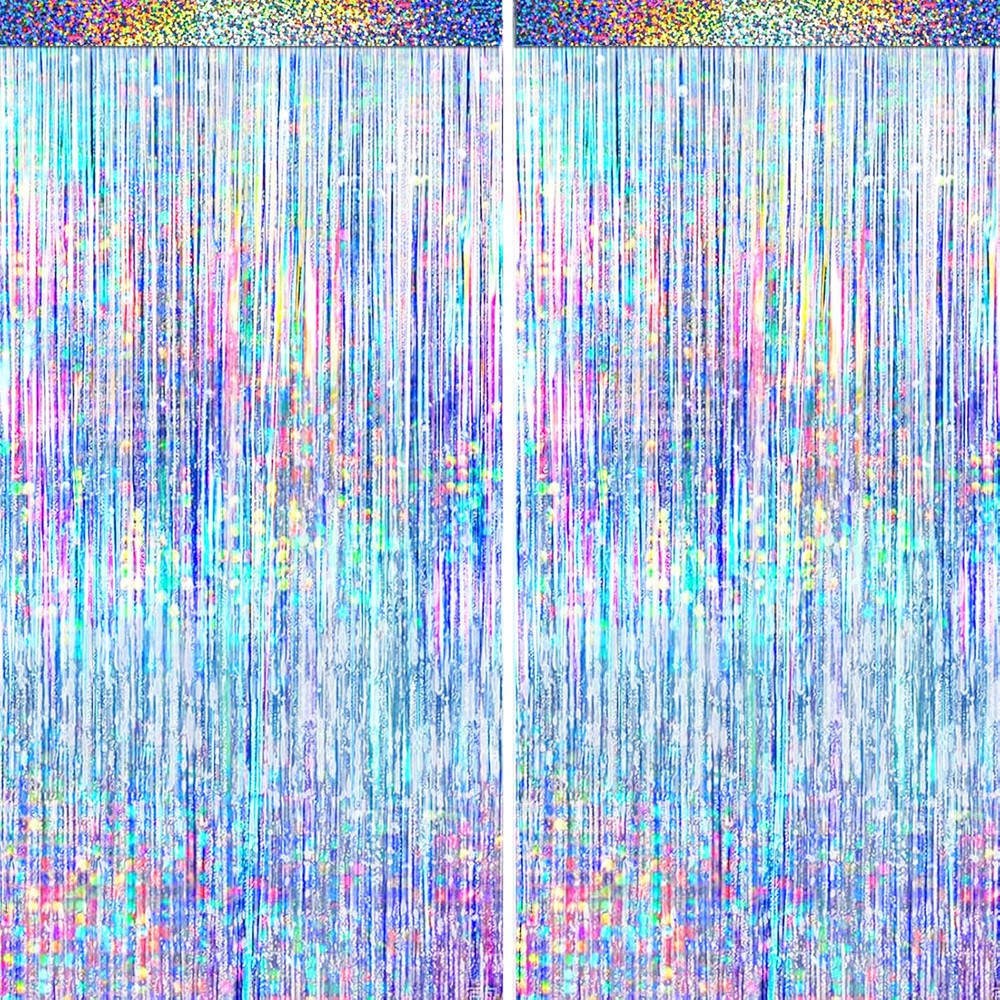 4 Pack Silver Fringe Curtain Backdrop Foil Tinsel Party Decorations Photo Booth