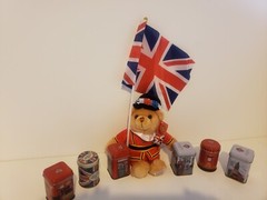 Kings Royal Coronation Bundle: 15cm Beefeater Plush Bear, British Tea Tin & Flag