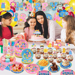 192 Pcs Cartoon Teacher Party Decorations Tableware Set,English Teacher Birthday