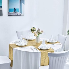 2 Packs 12 x 72 inches Gold Sequin Table Runner, Glitter Runner for Birthday
