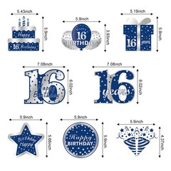 16 PCS Blue Silver 16th Birthday Hanging Swirls Boys Foil Party Supplies
