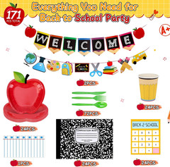 171 Pcs Back to School Decorations Party Supplies for Classroom, 9″ Plates | Ser