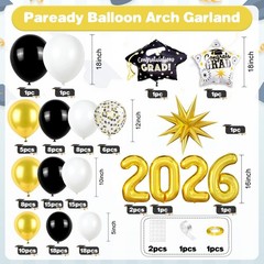 Graduation Balloon Arch Kit 2026, 120Pcs Black and Gold Grad Balloon Arch, Bl…