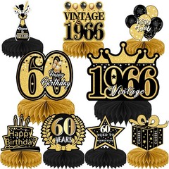9Pcs 60th Birthday Party Decorations – 60th Birthday Decor Men Women Black Gold