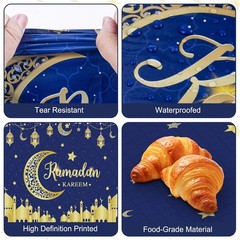 Ramadan Table Cloth Blue Gold Islamic Table Cover Decorations Kareem Party Decor