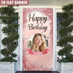 1pc 2D Personalized Birthday Poster Customizable Name Photo Party Banner Decor ♤