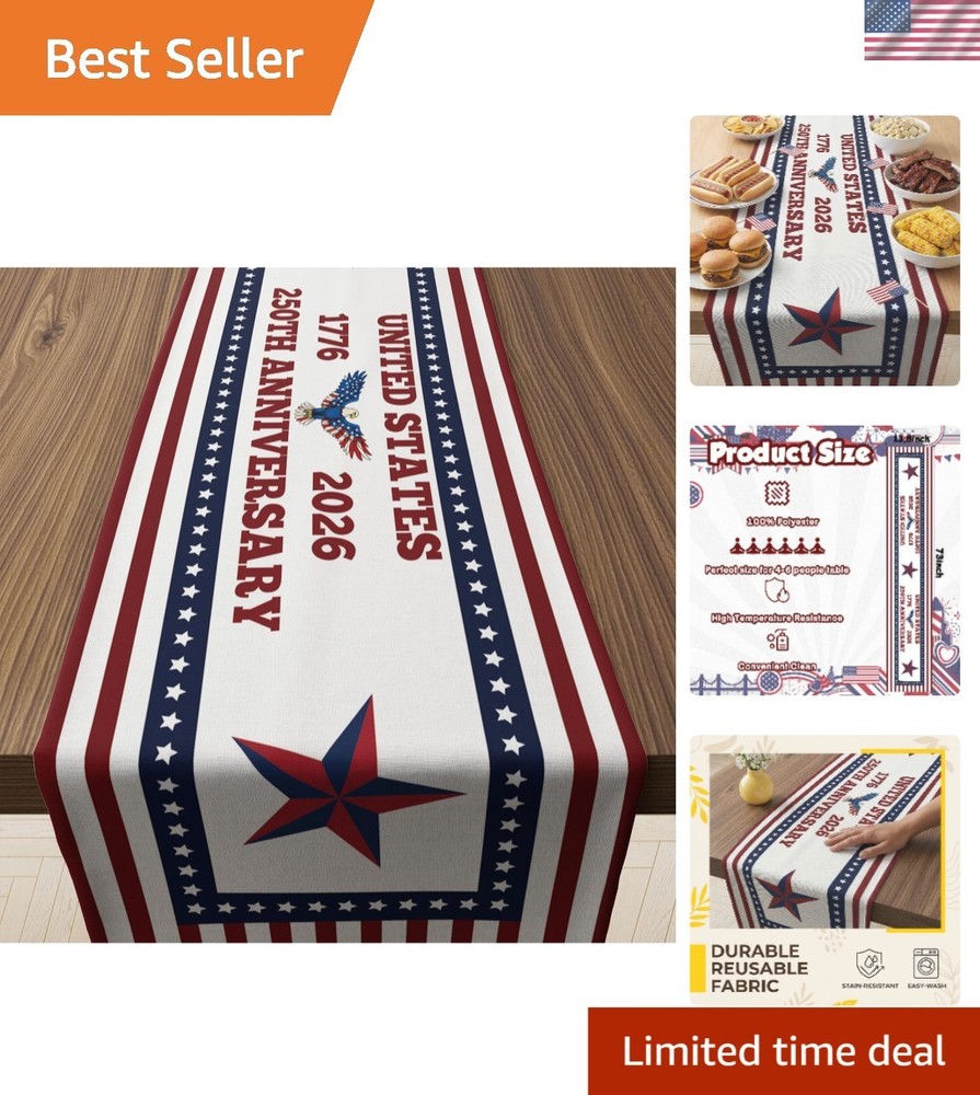 Durable 100% Polyester Patriotic Table Runner – Perfect for July 4th Parties