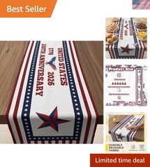 Durable 100% Polyester Patriotic Table Runner – Perfect for July 4th Parties