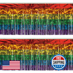 Beistle Rainbow Metallic Fringe Multi-Color 1-Ply Hanging Decorations For Pride