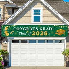 2026 Graduation Decorations Congrats Grad Class of 2026 Banner Green and Gold