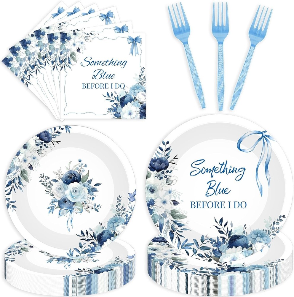 Something Blue Bridal Themed Disposable Tableware (Plates, Napkins, Forks)