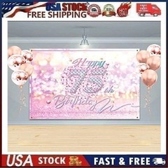 7’x5′ Pink Happy 75th Birthday Backdrop Birthday Decorations Party Supplies