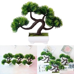 Four Ball Moss Silk Bonsai Potted Artificial Plant Green for Desk Table Decor