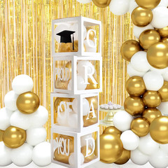 Graduation Decorations 2025,4 Pcs Transparent Balloon Boxes with Letters of GRAD