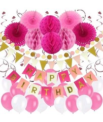 Birthday Party Decoration, Happy Birthday Banner with Paper Fans, Honeycomb Ball