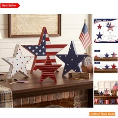 Vintage Star-Shaped July 4th Decor – 4 Count Rustic American Table Centerpiece
