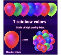 120~Mega-L Glow in the Dark Party Supplies, UV Neon Balloons, 12″ round Mult