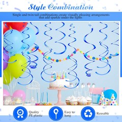 36 Pcs Hanging Swirl Party Decorations Plastic Streamer Swirls Spiral Blue
