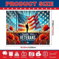 Patriotic Thank You Veterans Backdrop 8x6ft Banner for 4th of July & Memorial Da