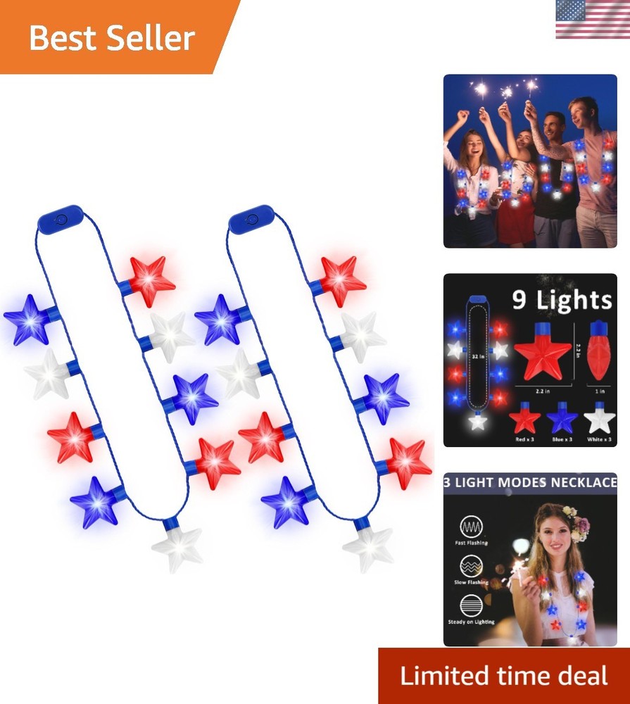 Vibrant LED Star Light Necklaces – 4th of July Celebration Essentials, Set of 2