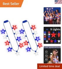 Vibrant LED Star Light Necklaces – 4th of July Celebration Essentials, Set of 2