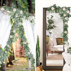 2Pack Artificial Eucalyptus Garland with Willow Leaves 6Feet Fake Hanging Plant