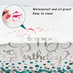 Happy Birthday Tablecloths Teal Birthday Decoration Plastic Disposable Rectan…
