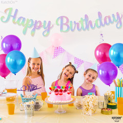 , Iridescent Cursive Happy Birthday Banner – Pre-Strung, 10 Feet | Birthday Deco