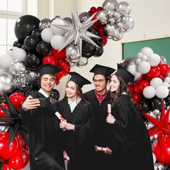Red and Black Balloon Arch Kit with Star Balloons, Red Black and White Metall…