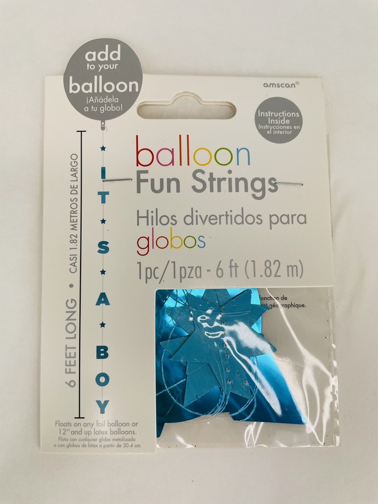 Its A Boy Blue Helium Balloon Fun Strings Tail 6 feet Long NEW