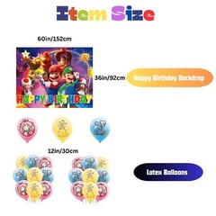 Mario Theme Super Party Decorations – Banner Cake Topper, Balloons, Backdrop Set