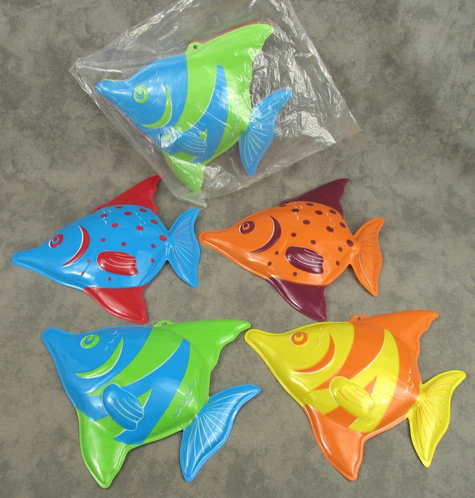 Vintage Y2K 3D PLASTIC TROPICAL FISH HANGING DECOR Lot 12 SEALED LUAU PARTY