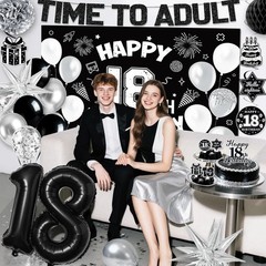 18Th Birthday Decorations for Boys Girls, Black 18Th Birthday Supplies Include T