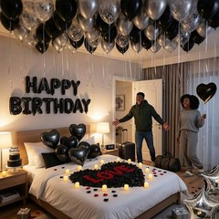 Candlelight Romantic Birthday Decorations: Black & Silver Theme for 73 PCS Setup