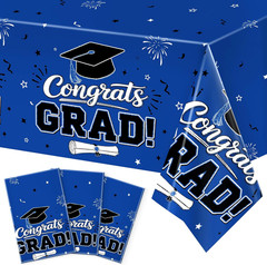 3Pcs Graduation Tablecloth, Blue Graduation Decorations 2026 Gongrats Grad Table