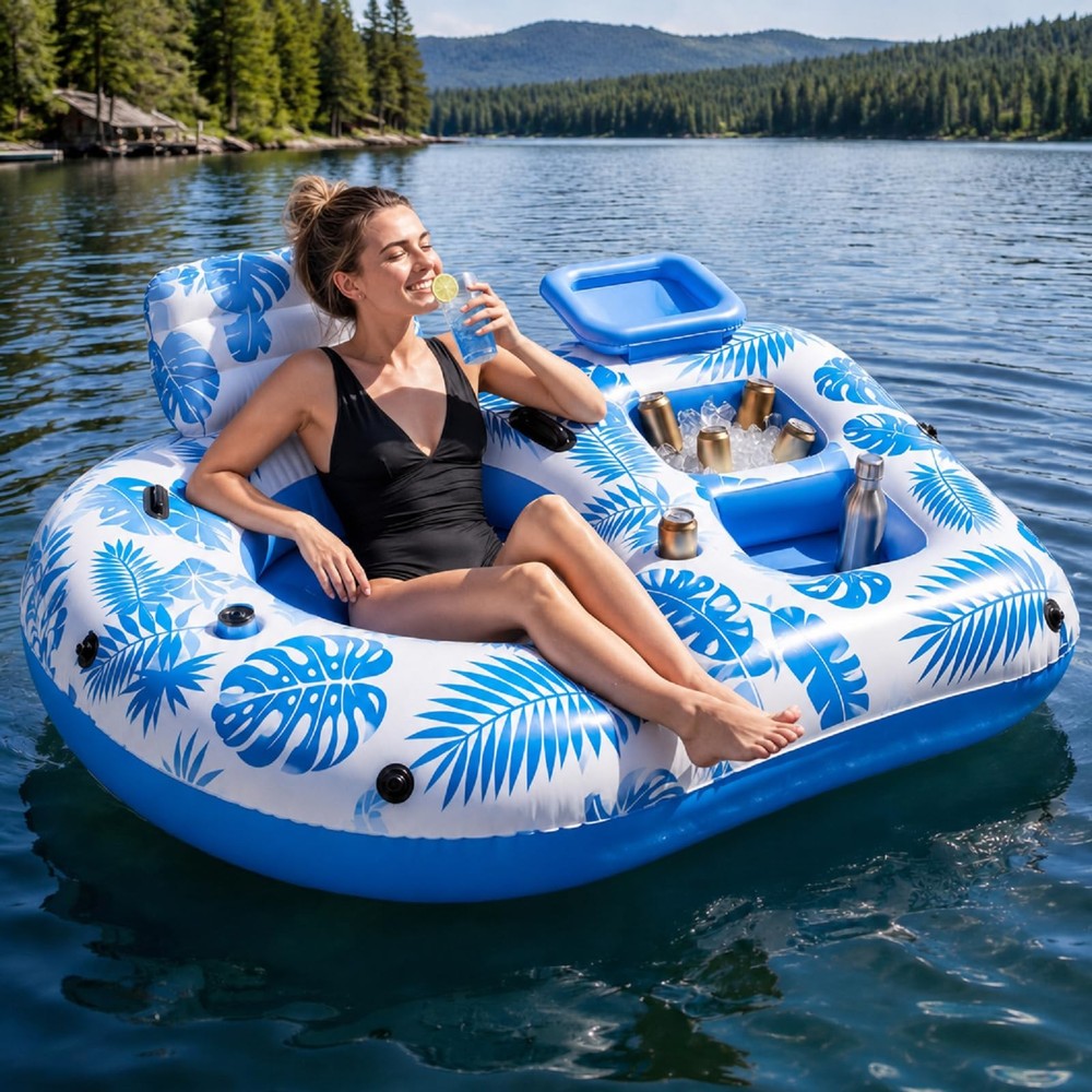 1 or 2 Person Inflatable Pool Float Adult Chair Lounger Floaties with Grab Ha…
