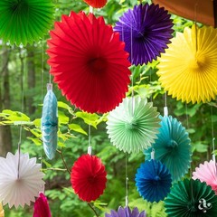 Colorful Paper Fans – Rainbow Party Decorations – Happy Birthday Decorations for