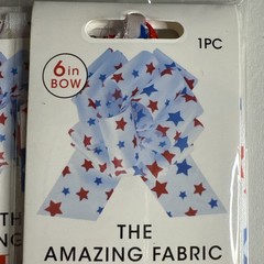 4th July USA Party Decor Fabric Pull Bow 6” WHITE w/ RED & BLUE STARS LOT of 4