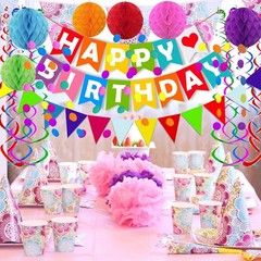 Vibrant Birthday Banner with Triangle Flags, Honeycomb Balls & Confetti Garland
