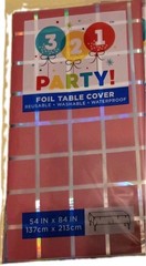 Reusable Washable Waterproof Girls Birthday Party Foil Table Cover Pink & Silver