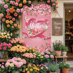 Large Happy Mothers Day Decorations Mother’s Day Yard Door Cover Pink and Red…