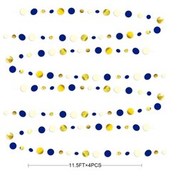 46 Ft Navy Blue and Gold Circle Dots Garland Royal 11.5 feet,