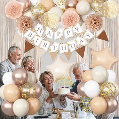 Beige Brown Birthday Decorations for Women, Gold Neutral Cream Sand White Par…