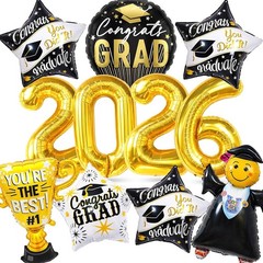Graduation Party Decorations 2026 – 13Pcs Black Gold Graduation Foil Balloons…