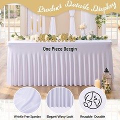 Outpain 2-Pack White Spandex Tablecloths for 5ft Rectangle Tables